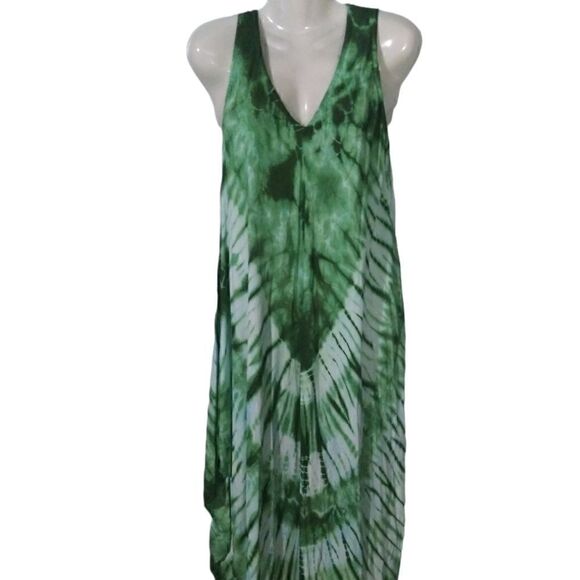 Sleeveless tie dye  dress or swimsuit cover with asymmetrical hem - Picture 2 of 10